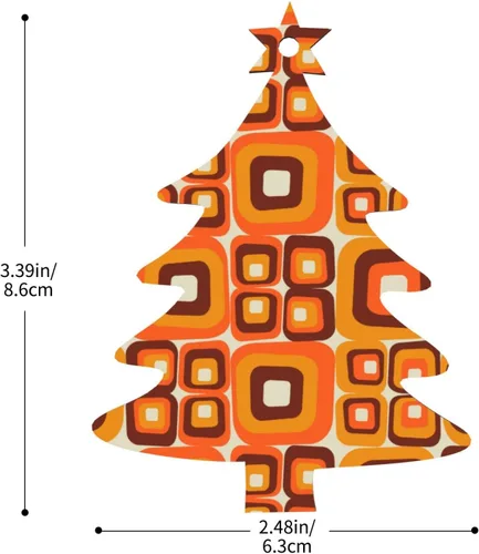 Vista 2 de 70s Retro Orange Geometry Wooden Christmas Ornaments with Twines Holiday Hanging Decorations Christmas Tree Shapes Wood Slice Ornaments for