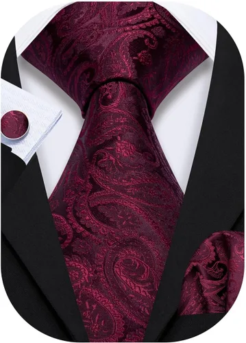 Vista 99 de Barry.Wang - Juego de corbata de seda para hombre, diseño de cachemira, pañuelo y gemelos de bolsillo