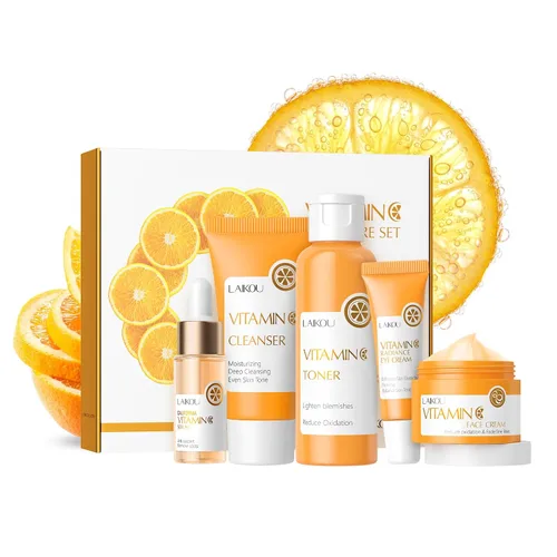 Vista 8 de LAIKOU Cuidado de la piel con vitamina C, juego de cuidado de la piel con suero, crema para ojos, crema facial para mujeres, adolescentes, niñas