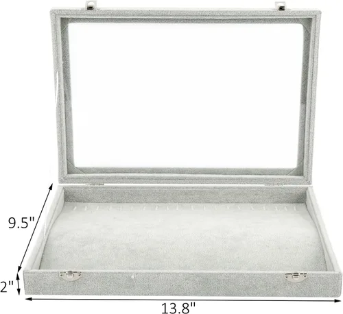 Vista 2 de RealPlus Organizador de bandeja para collar con tapa de cristal 20 ganchos collar y joyería