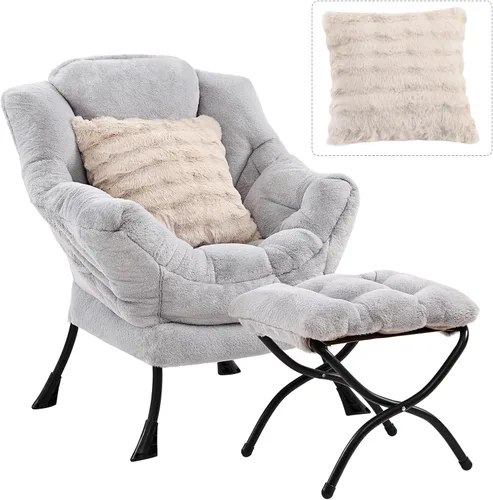 Vista 23 de Silla Lazy con otomana, cómoda silla de lectura para dormitorio Melocotón Beige-1