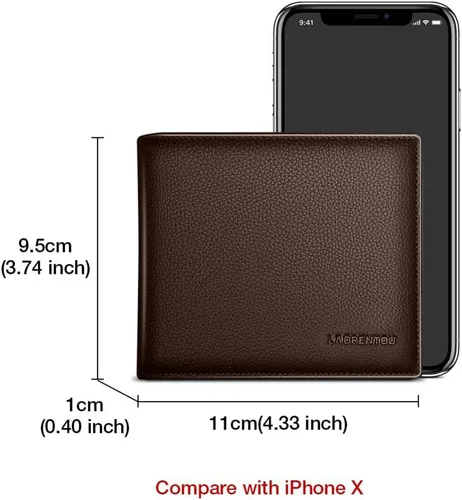 Vista 20 de LAORENTOU Billeteras de cuero genuino para hombre, billeteras plegables con cremallera, bolsillo para monedas, casual, cartera delgada