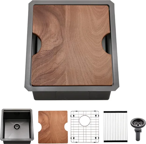 Vista 12 de Fregadero de Barra Negro Bajo Montaje, Fregadero de Cocina de 12 x 15 Pulgadas de Acero Inoxidable Negro Bajo Montaje, Cuenca Pequeña de Barra