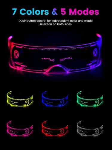 Vista 4 de ownmysty Alien Costume Light Up LED Glasses Rave Outfits for Women Men Cyberpunk Tech Gadgets Neon Cosplay Festival Paty
