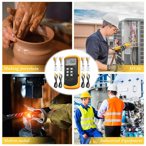 Vista 7 de Termómetro digital de termopar de 2 piezas tipo K HVAC de doble canal con 8 termopares de medición de temperatura máxima/min, -50 ~ 2,372.0 °F