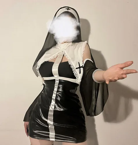 Vista 5 de JasmyGirls Lencería para cosplay, disfraz de monja sexy, traje de sirvienta de anime travieso de diablo, disfraz de sirvienta gótica de Halloween