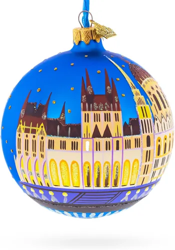 Vista 4 de Budapest Parliament - Adorno navideño de bola de cristal de Hungría, 4 pulgadas Pintado a mano en Ucrania, vidrio alemán, pinturas italianas