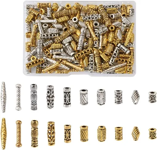 Vista 18 de Craftdady 600 cuentas espaciadoras tibetanas de 10 estilos, colores mezclados, aleación de metal, dijes para pulseras, collares, suministros