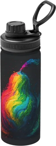 Vista 15 de Botella de agua aislada con estampado de tsunami de obsidiana, de acero inoxidable de 18 onzas, divertida taza de viaje, a prueba de fugas