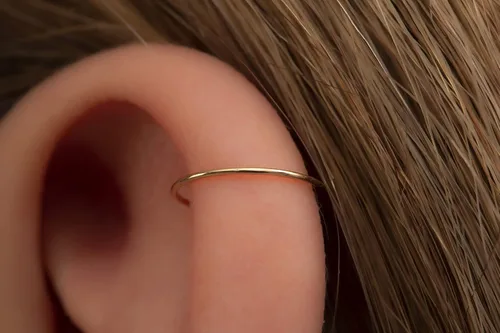 Vista 141 de Aretes de aro de oro de plata – Aretes de aro para mujer, dos piezas de aros de plata fina rellenos de oro, aro de hélice, anillo de tragus, aro