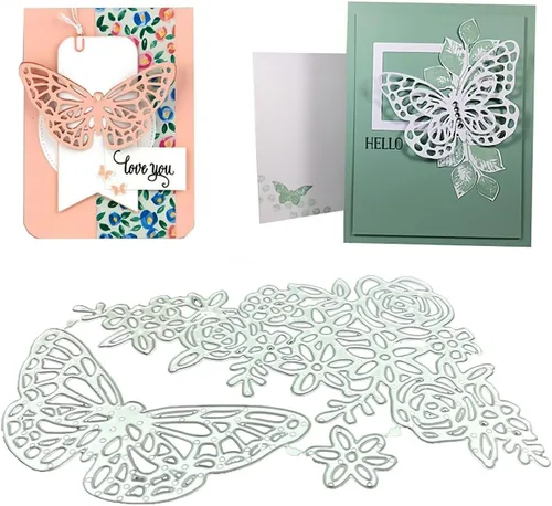 Vista 3 de Juego de sellos y troqueles de mariposa para hacer tarjetas, sellos transparentes y troqueles de corte de metal para álbumes de recortes