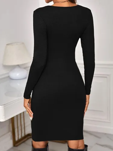 Vista 2 de Verdusa Vestido ajustado de maternidad con cuello redondo y manga larga para mujer