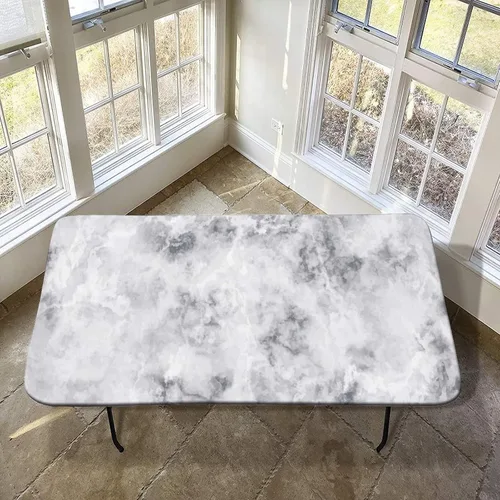 Vista 26 de XISUNYA Mantel de poliéster elástico con diseño de mármol, mantel rectangular de 24 x 36 pulgadas para mesa plegable de 3 pies, mantel ajustable