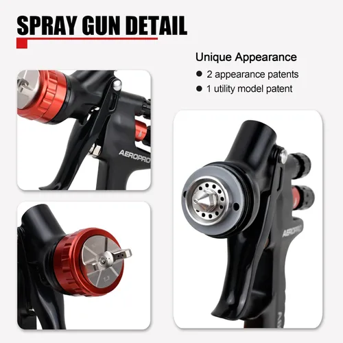 Vista 3 de AEROPRO Tools A608 HVLP - Kit de pistola pulverizadora de aire, boquilla de 1.3mm, regulador, 5 coladores de pintura, taza de 600cc, pistola