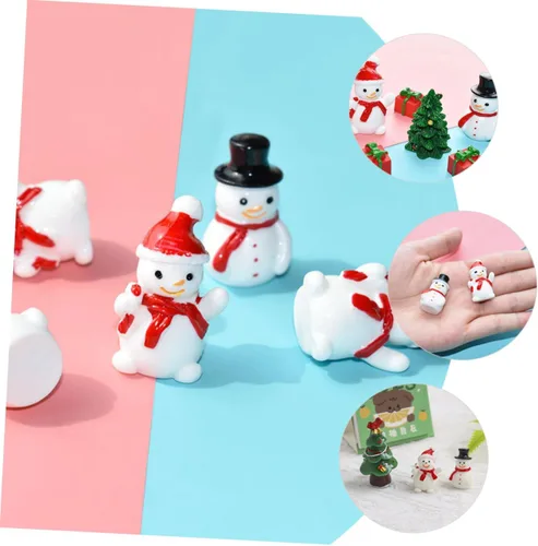 Vista 3 de ARTIBETTER 40 piezas de mini muñecos de nieve estatuas de sombreros negros y rojos de fibra óptica muñeco de nieve decoraciones para fiesta