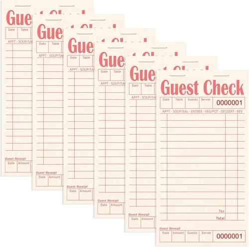 Vista 38 de Libros de cheques de invitados para servidores, bloc de notas de servidor, paquete de 12, papel de color natural, bloc de notas para camarera