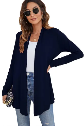 Vista 4 de Ladlop Cárdigan ligero con frente abierto para mujer, manga larga, casual, suave, drapeado, cárdigan de otoño