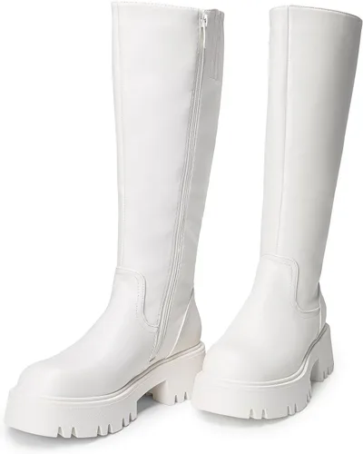 Vista 7 de DREAM PAIRS Botas altas hasta la rodilla, cómodas botas de plataforma gruesa con punta redonda y cremallera lateral para mujer