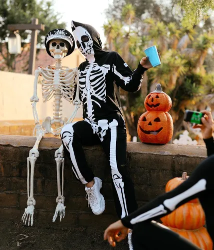 Vista 4 de Tipsy Elves - Disfraz de esqueleto de Halloween para mujer con estampado de espalda, disfraz de esqueleto