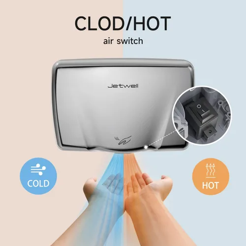 Vista 5 de JETWELL Paquete de 2 secadores de manos compactos para baños comerciales, cubierta de acero inoxidable, viento cálido automático de alta velocidad