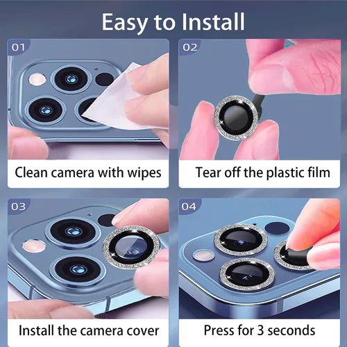 Vista 7 de Paquete de 4 protectores de lente de cámara compatibles con iPhone 15 Pro / 15 Pro Max, protector de lente de cámara Bling Glitter, protector