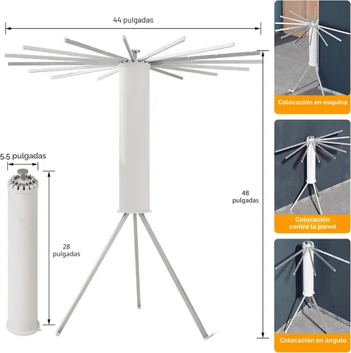 Vista 3 de LIENAHU Estante de secado de ropa,Tendedero de ropa,Estante de secado de lavandería,Pie de piso,16 postes de aluminio,Plegable,Plegable,Estante