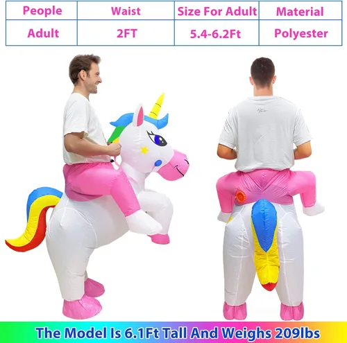 Vista 2 de Camlinbo Disfraz inflable de unicornio para Halloween para mujeres hombres y adultos disfraz de Halloween para fiesta de cosplay