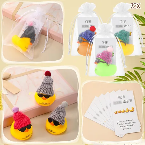 Vista 4 de Liliful Juego de 72 mini patos de goma inspiradores con gafas, regalos de agradecimiento motivacionales, regalos de agradecimiento para compañeros