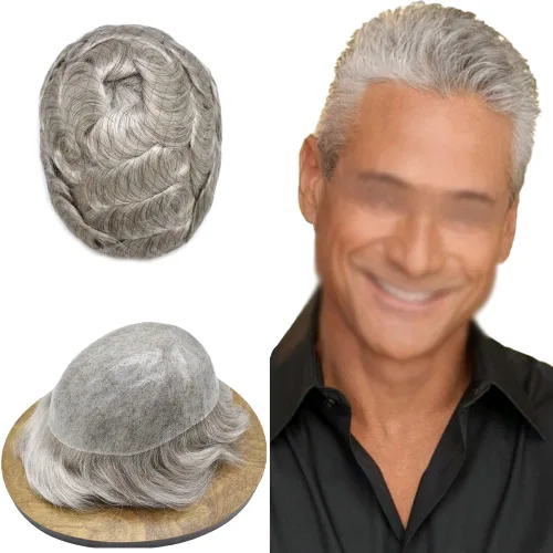 Vista 35 de PU Toupee para hombres pieza de pelo real sistema de reemplazo de cabello humano para hombres Toupee pieza de pelo para hombres piel polivinílica