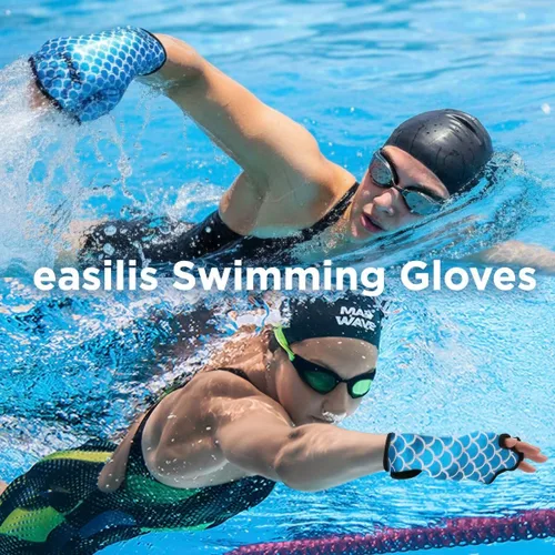 Vista 4 de Guantes acuáticos de natación para mujeres y hombres, guantes de agua con resistencia de malla para natación y aeróbic acuático, diseño de escamas
