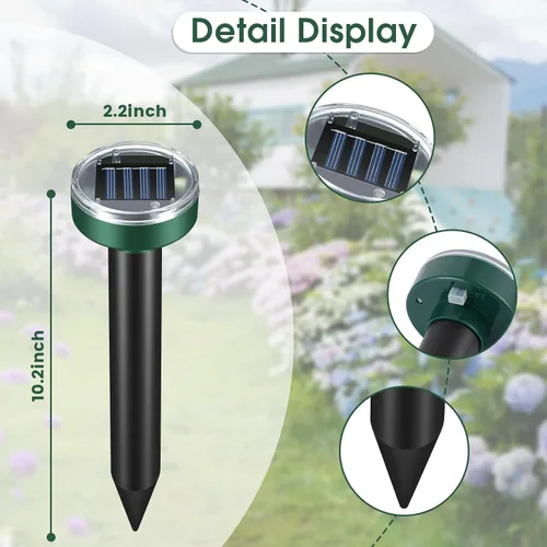 Vista 5 de Repelente de topos para césped – Repelente ultrasónico de tope alimentado por energía solar para jardín, patio, pico sónico impermeable