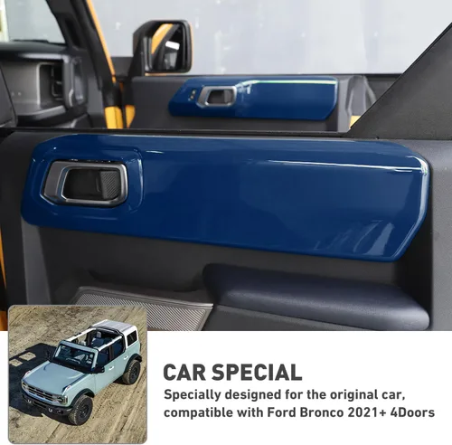 Vista 6 de Cubierta de panel de manija de puerta interior compatible con Ford Bronco 2021-2024+ 4 puertas (azul)