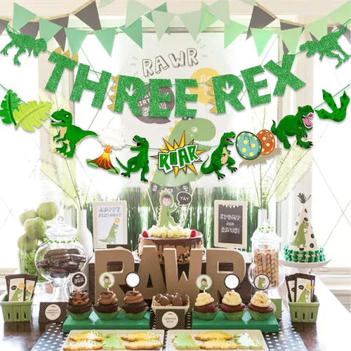 Vista 5 de Decoración de fiesta de cumpleaños de tres Rex, decoración de tercer cumpleaños, decoración de tercer cumpleaños, pancarta de tres Rex, globo