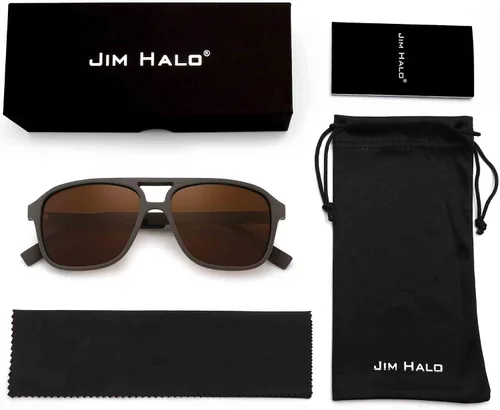 Vista 6 de JIM HALO Gafas de sol polarizadas de aviador para hombres y mujeres gafas de conducción cuadradas vintage marco café matelente marrón polarizado