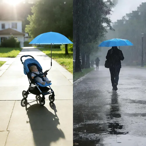 Vista 6 de Paraguas universal para cochecito de bebé, paraguas de bicicleta 210T, poliéster resistente al agua 360°, sombra ajustable