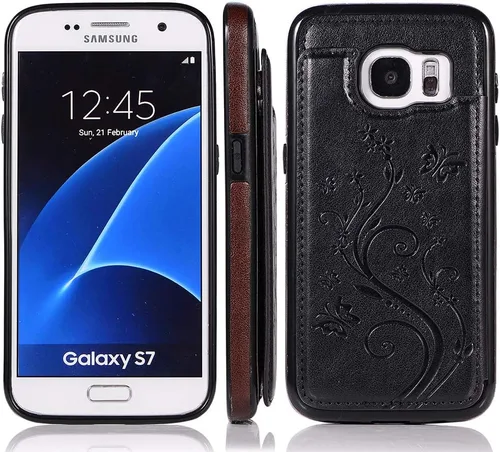 Vista 4 de Funda de teléfono para Samsung Galaxy S7 con protector de pantalla de vidrio templado y tarjetero con soporte para tarjetero, soporte para celdas