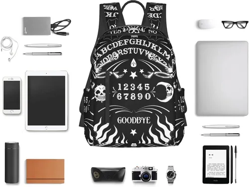 Vista 6 de SWEET TANG Mochila de viaje ligera para ciclismo, senderismo, para hombres y mujeres, Tatuaje Esqueleto Cráneo Tablero Negro, Mochilas de viaje