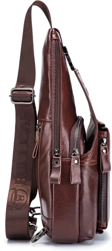 Vista 4 de Hebetag Bolso bandolera de cuero casual para hombres y mujeres, #01marrón, Tamaño único, Bolso bandolera de cuero de moda para hombre