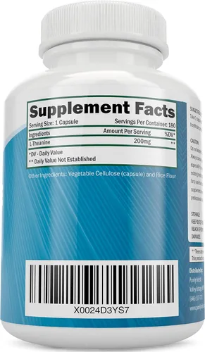 Vista 3 de Purely Holistic L-teanina de 200 mg (doble fuerza), 180 cápsulas veganas, suministro para 6 meses, vitaminas de letanina sin OMG y sin gluten