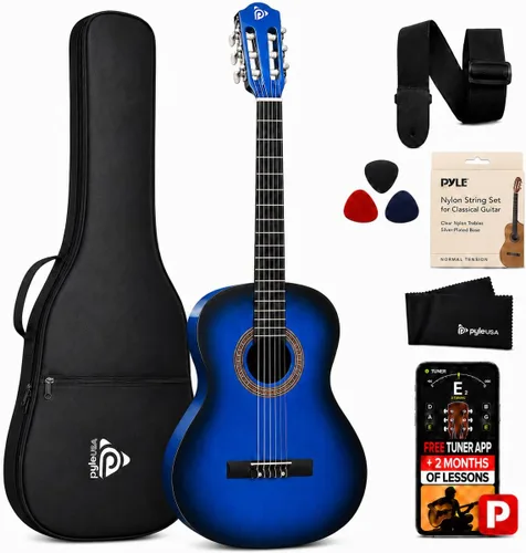 Vista 10 de Pyle Kit de guitarra acústica para principiantes, instrumento de madera de tamaño junior 3/4 con kit completo de accesorios, púas, correa