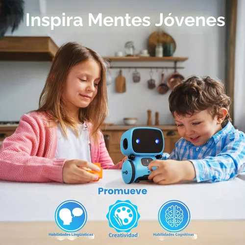 Vista 2 de Contixo R1 Juguete robot para niños, robots inteligentes interactivos azules con control de voz, que hablan, bailan, aprenden, sensor táctil