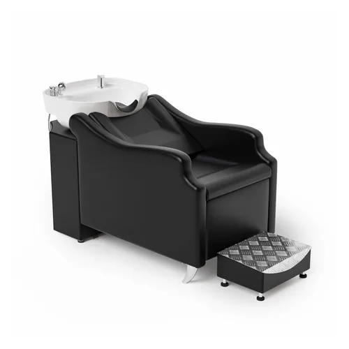 Vista 10 de OmySalon Unidad de lavado a contracorriente de champú con cuenco grande de porcelana, fregadero de salón, silla de lavado de cabello, estación