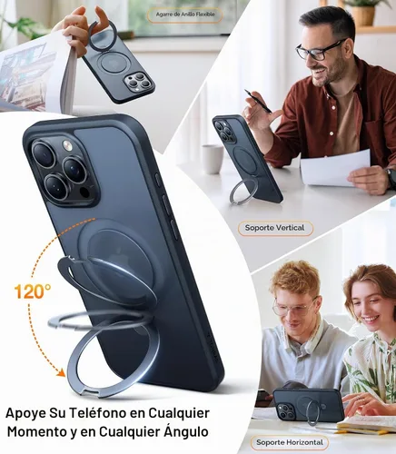 Vista 3 de TORRAS Funda Ostand ultra magnética para iPhone 15 Pro [compatible con MagSafe] [soporte resistente y soporte para anillo] grado militar, a prueba
