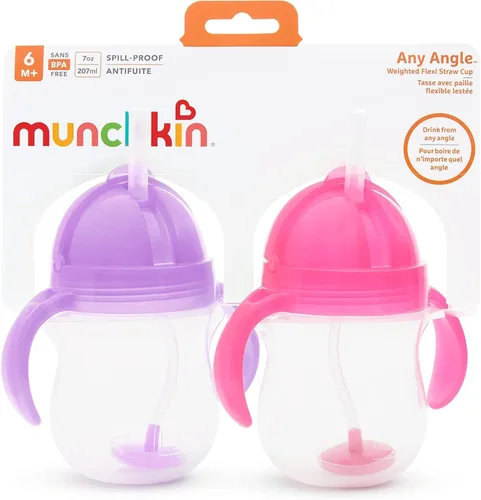 Vista 8 de Munchkin Any Angle - Vasos con popote para niños pequeños, a prueba de derrames, vaso con popote con peso con asas de transición para bebés de 6