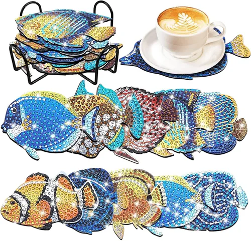 Vista 9 de Kit de 10 posavasos de pintura de diamantes de mariposa con soporte para principiantes, adultos y niños, suministros de arte de primavera para regalo