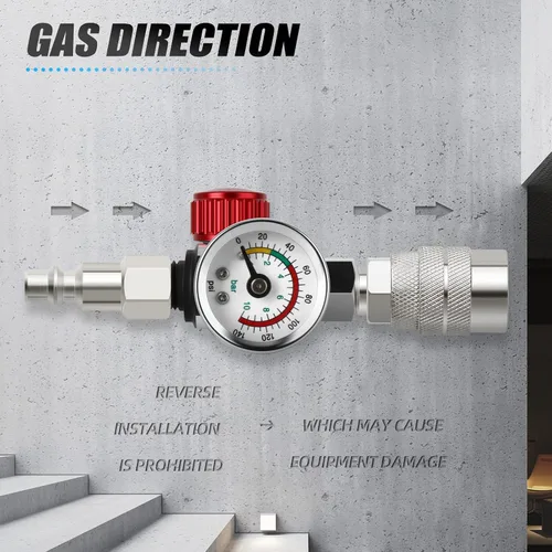 Vista 6 de MEANLIN MEASURE Válvula reguladora de ajuste de aire, con calibre de 140 PSI, entrada NPT de 1/4 pulgadas con calibre de 140 PSI para pistola