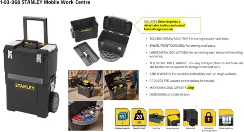 Vista 5 de Stanley Caja de herramientas móvil para centro de trabajo, unidades apilables de 2 niveles, 1-93-968