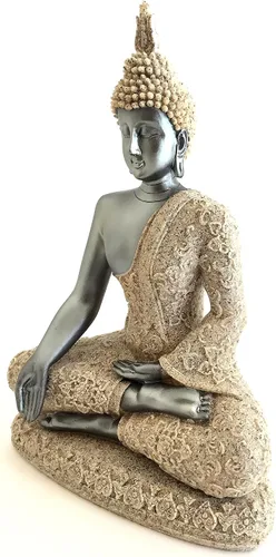 Vista 3 de OMA Estatua de Buda reclinable de resina de arenisca para decoración del hogar de la marca Peace and Luck (Meditación)