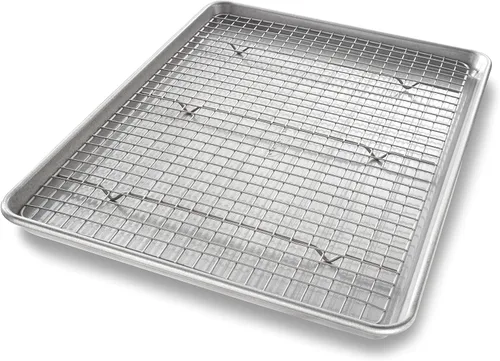 Vista 9 de Utensilio para horno lámina cuadrante USA Pan, lámina para hornear y juego de rejilla para enfriamiento antiadherente, metálico , set hojas/estante