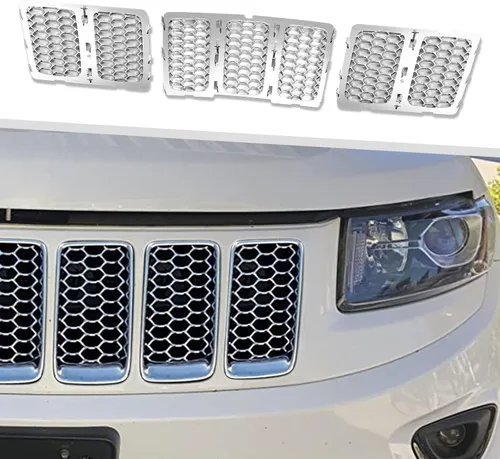 Vista 5 de 3 piezas de insertos de parrilla tipo panal compatibles con Jeep Grand Cherokee 2014-2016 (Negro)